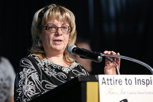 February 8, 2016 - 160208  -  Maria Marrone, COO, SMD Foundation speaks at the SMD Foundation Attire to Aspire fashion show fundraiser at the Assiniboia Downs Monday, February 8, 2016.  John Woods / Winnipeg Free Press