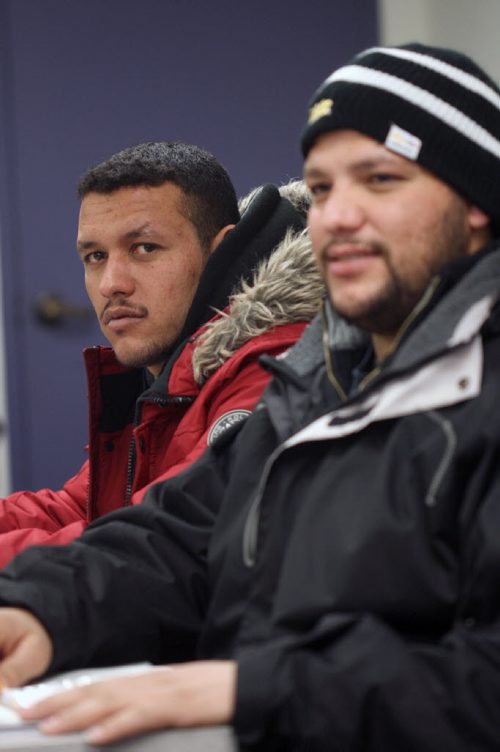 Syrian refugees at the Arabic Express program  its a 2-week orientation and a crash course to help them get survival skills.-259 Portage Ave- L to R   students Mohamad Alshebin, and Abdulhamid Alchaibin-See Carol Sanders story - Feb 09, 2016   (JOE BRYKSA / WINNIPEG FREE PRESS)