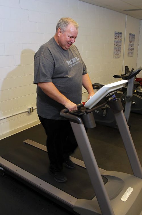 President of the Manitoba Metis Federation David Chartrand recently suffered a mini stroke in Paris, France. Gord Sinclair is doing a story on his new outlook on life. He has a treadmill in the office he works out on. BORIS MINKEVICH / WINNIPEG FREE PRESS February 9, 2016