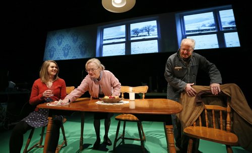 Actors from left, Amelia Sargisson, Mariah Inger and Eric Peterson in a scene from the Prairie Theatre Exchange play called Seeds.   Wayne Glowacki / Winnipeg Free Press Feb.10 2016