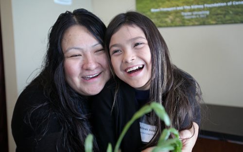 Twelve-year-old  Allexis Siebrecht, who received a liver transplant in 2015,  is all smiles while hanging out with her  mom, Liz Siebrecht, at press conference at the Kidney Foundation Wednesday.    The Kidney Foundation held press conference to bring awareness to the idea of changing the organ donor policy in Manitoba to presumed consent at press conference Wednesday. See Alex Paul story.  February 10, 2016 Ruth Bonneville / Winnipeg Free Press
