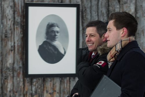 Mike Deal / Winnipeg Free Press Winnipeg Mayor Brian Bowman and other officials were invited to check out the grounds of the Festival du Voyageur the day before it's official opening and to have a look at the outdoor exhibition curated by the CMHR, Let Them Howl: 100 Years in the Women's Rights Struggle. 160211 - Thursday, February 11, 2016