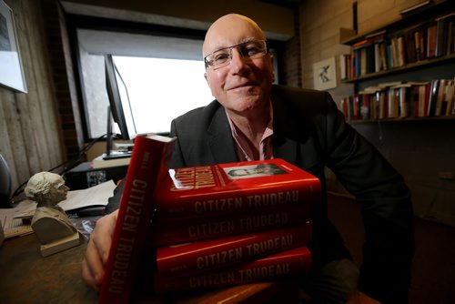 University of Winnipeg Prof. Allen Mills (with his new book on Pierre Trudeau) which took him 10 years to research and write, Thursday, February 11, 2016. (TREVOR HAGAN/WINNIPEG FREE PRESS)