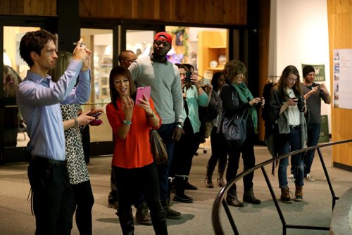 People taking photos during Safari Night at the Manitoba Museum, where people were taking guided tours with photography tips, Thursday, February 11, 2016. (TREVOR HAGAN/WINNIPEG FREE PRESS)