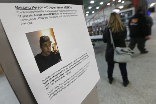 February 15, 2016 - 160215  -  Posters of 17 year old Cooper James Nemeth, who was last seen February 13, were posted at Gateway Recreation Centre Monday, February 15, 2016. John Woods / Winnipeg Free Press