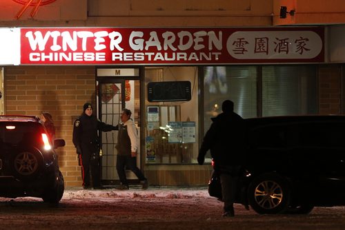 February 15, 2016 - 160215  -  Police were called to the Boston Pizza on McPhillips for a robbery and a suspected package was found at the scene Monday, February 15, 2016. John Woods / Winnipeg Free Press