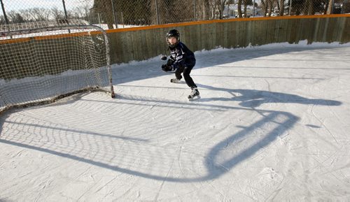 JOE BRYKSA / WINNIPEG FREE PRESS Manitou, Manitoba, Max Jago, 10 yrs plays hockey at the Pembina Manitou outdoor rink, February 16, 2016.( See Randy Turner rural hockey rinks 49.8 story)