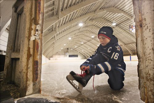 JOE BRYKSA / WINNIPEG FREE PRESSMinto, Manitoba , Inside the old Minto, Manitoba arena with youngster Ryan Sprott, February 16, 2016.( See Randy Turner rural hockey rinks 49.8 story)