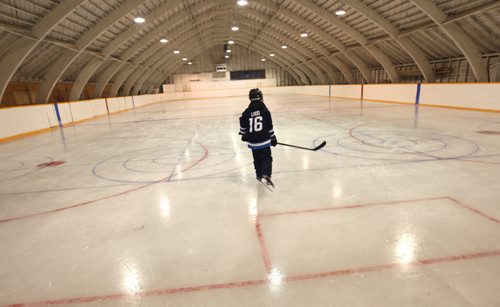 JOE BRYKSA / WINNIPEG FREE PRESSMinto, Manitoba , Inside the old Minto, Manitoba arena with youngster Ryan Sprott, February 16, 2016.( See Randy Turner rural hockey rinks 49.8 story)