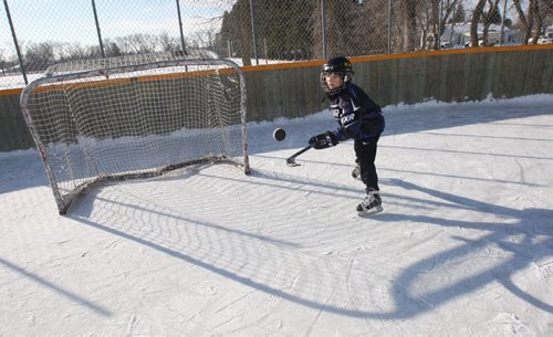 JOE BRYKSA / WINNIPEG FREE PRESS Manitou, Manitoba, Max Jago, 10 yrs plays hockey at the Pembina Manitou outdoor rink, February 16, 2016.( See Randy Turner rural hockey rinks 49.8 story)