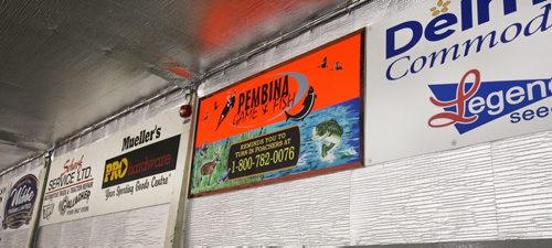 JOE BRYKSA / WINNIPEG FREE PRESS Manitou, Manitoba, Local  advertising inside the Manitou Community Arena, February 16, 2016.( See Randy Turner rural hockey rinks 49.8 story)