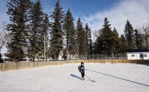 JOE BRYKSA / WINNIPEG FREE PRESS Manitou, Manitoba, Max Jago, 10 yrs plays hockey at the Pembina Manitou outdoor rink, February 16, 2016.( See Randy Turner rural hockey rinks 49.8 story)