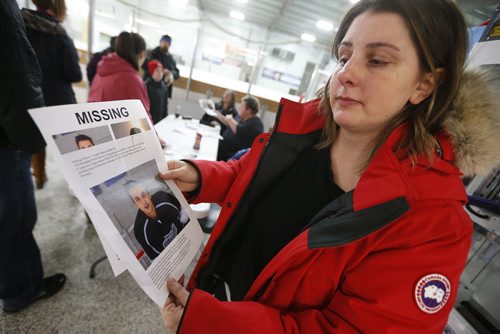 JOHN WOODS / WINNIPEG FREE PRESS Laresa Sayles, aunt of Cooper Nemeth, organises hundreds of volunteers at Gateway Recreation Centre who came together to search for Nemeth Tuesday, February 16, 2016. Cooper Nemeth was last seen early Sunday morning at a party in Valley Gardens.
