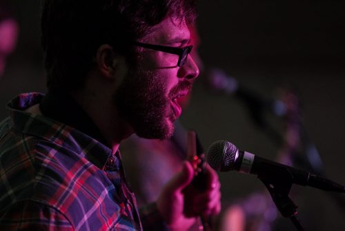 MIKE DEAL / WINNIPEG FREE PRESS The band Jérémie & The Delicious Hounds perform at the Festival du Voyageur on Thursday where temperatures hovered around 2C well into the night. 160218 - Thursday, February 18, 2016