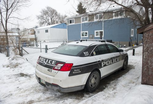 DAVID LIPNOWSKI / WINNIPEG FREE PRESS  A police cruiser was parked outside of 15 Treger Bay Friday February 19, 2016 in connection with the Cooper Nemeth case.