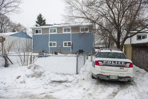 DAVID LIPNOWSKI / WINNIPEG FREE PRESS  A police cruiser was parked outside of 15 Treger Bay Friday February 19, 2016 in connection with the Cooper Nemeth case.