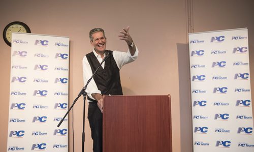 DAVID LIPNOWSKI / WINNIPEG FREE PRESS  Progressive Conservative Leader Brian Pallister spoke to his full slate of 57 candidates (first party to reach this goal) at the Masonic Memorial Temple Saturday February 20, 2016.