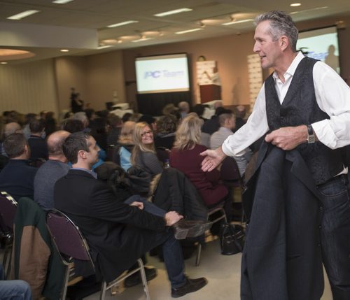 DAVID LIPNOWSKI / WINNIPEG FREE PRESS  Progressive Conservative Leader Brian Pallister spoke to his full slate of 57 candidates (first party to reach this goal) at the Masonic Memorial Temple Saturday February 20, 2016.