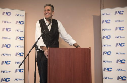DAVID LIPNOWSKI / WINNIPEG FREE PRESS  Progressive Conservative Leader Brian Pallister spoke to his full slate of 57 candidates (first party to reach this goal) at the Masonic Memorial Temple Saturday February 20, 2016.