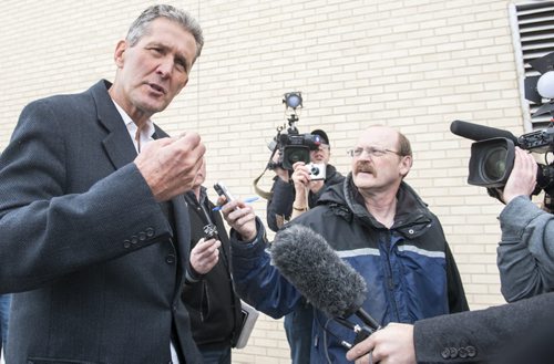 DAVID LIPNOWSKI / WINNIPEG FREE PRESS  Progressive Conservative Leader Brian Pallister spoke to the media after addressing his full slate of 57 candidates (first party to reach this goal) at the Masonic Memorial Temple Saturday February 20, 2016.