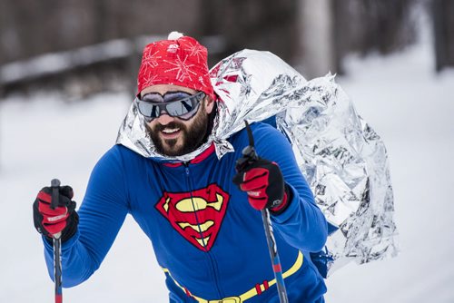 DAVID LIPNOWSKI / WINNIPEG FREE PRESS  Colin Joyal a.ka.a Mr. Razor of the Defending champions, Energy In Motion Manitoba Hydro team during the Get Off Your Butt and Ski event at Windsor Park Nordic Centre Saturday February 20, 2016.