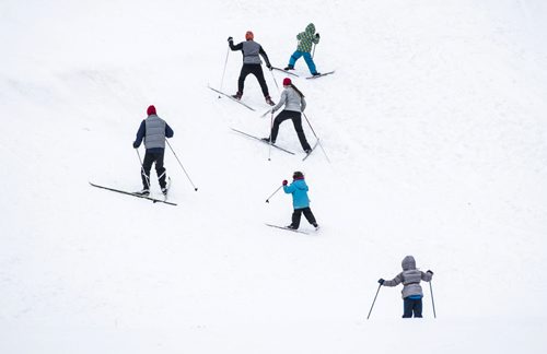 DAVID LIPNOWSKI / WINNIPEG FREE PRESS  Skiers climb a hill at Windsor Park Nordic Centre Saturday February 20, 2016. (not part of the the event, just a standup feature)