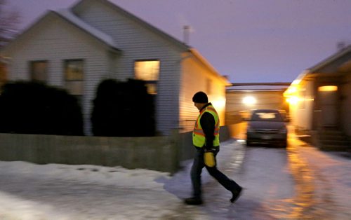 TREVOR HAGAN / WINNIPEG FREE PRESS A member of the Bear Clan as they search the North End for Cooper Nemeth, the missing 17 year old, Saturday, February 20, 2016.