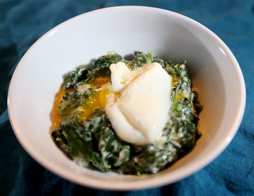 TREVOR HAGAN / WINNIPEG FREE PRESS Creamed Spinach and Poached Egg. Friday, February 19, 2016. FOR FOOD FRONT