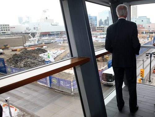 JOE BRYKSA / WINNIPEG FREE PRESS  True North Square development underway in downtown Winnipeg, Hartley Richardson-President and CEO of James Richardson & Sons, Limited over looks construction, February 24, 2016.( See Murray McNeil story)
