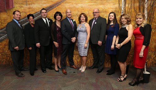 JASON HALSTEAD / WINNIPEG FREE PRESS L-R: Alzheimer Society of Manitoba committe members Pete Grose, Jill Atnikov, Tony Russo-Introitio, CEO Wendy Schettler, committee chair Brad Mason, director of development Kim Mardero, Paul Duncan, Allison Woodward, Corray Classen and Deborah Hawkins at the A Night to Remember fundraising gala at the RBC Convention Centre Winnipeg on Feb. 11, 2016. (See Social Page)