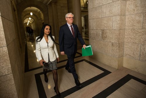 MIKE DEAL / WINNIPEG FREE PRESS Premier Greg Selinger responds to the bells calling for the start of the fifth session of the fortieth Manitoba Legislature Wednesday afternoon. 160224 - Wednesday, February 24, 2016