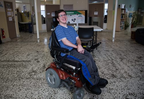 MIKE DEAL / WINNIPEG FREE PRESS Luke Savoie, an adult with cerebral palsy, visiting the Rehabilitation Centre for Children at the 633 Wellington Cres. location, which will soon become the old location as a building on Notre Dame Ave is in the final stages of being renovated. 160224 - Wednesday, February 24, 2016