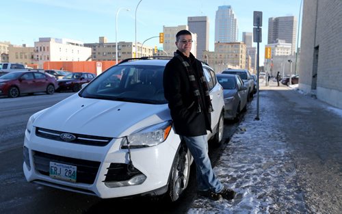 TREVOR HAGAN / WINNIPEG FREE PRESS Dean Mullin poses next to his car that was recently wrongfully ticket and towed along with several other vehicles, Thursday, February 25, 2016.  For Gord Sinclair