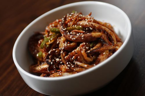 JOHN WOODS / WINNIPEG FREE PRESS Squid tentacles with cumin at the Northern Chinese restaurant Jinlin, Sunday, February 28, 2016.