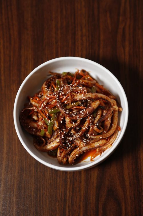 JOHN WOODS / WINNIPEG FREE PRESS Squid tentacles with cumin at the Northern Chinese restaurant Jinlin, Sunday, February 28, 2016.