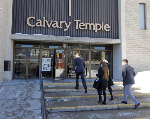 BORIS MINKEVICH / WINNIPEG FREE PRESS Cooper Nemeth funeral at the Calvary Temple in Winnipeg, MB. People walk up to the funeral.  Photo taken February 29, 2016