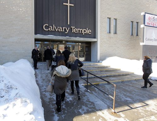 BORIS MINKEVICH / WINNIPEG FREE PRESS Cooper Nemeth funeral at the Calvary Temple in Winnipeg, MB. People walk up to the funeral.  Photo taken February 29, 2016