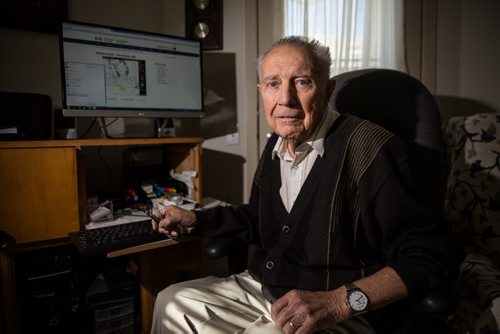 MIKE DEAL / WINNIPEG FREE PRESS John Junson, 92, a former federal forecaster who was the owner of Weathertec Services that supplied daily weather maps to the Winnipeg Free Press, along with writing a Saturday weather column in the 1960s. 160302 - Wednesday, March 02, 2016