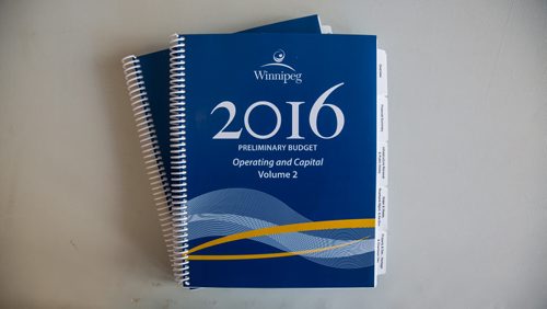MIKE DEAL / WINNIPEG FREE PRESS City of Winnipeg preliminary budget for 2016 documents. 160302 - Wednesday, March 02, 2016