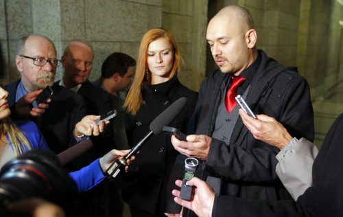 BORIS MINKEVICH / WINNIPEG FREE PRESS Jamie Hall talks to media at the Leg. He is the Southdale candidate for the Liberals. Photo taken March 02, 2016