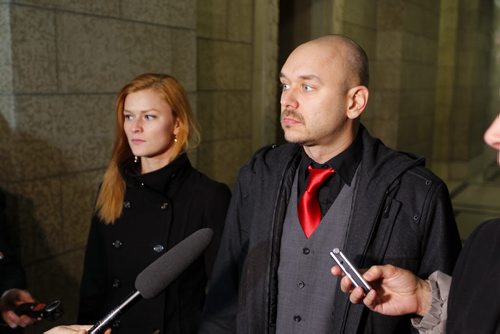 BORIS MINKEVICH / WINNIPEG FREE PRESS Jamie Hall talks to media at the Leg. He is the Southdale candidate for the Liberals. Photo taken March 02, 2016
