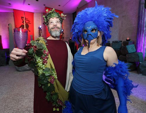 JASON HALSTEAD / WINNIPEG FREE PRESS  Revellers Dwight Zacharias and Erin MacMillan show off their costumes at Art & Soul: Clash Of The Titans, the annual themed party event at the Winnipeg Art Gallery (WAG) on Feb. 20, 2016. All funds raised benefit the WAG. The event, themed around the current exhibit Olympus: The Greco-Roman Collections of Berlin, featured entertainment by Memetic DJs f(eaturing Nathan Zahn & Brent Produniuk), DJ Co-op, DJ Hunnicutt and the Lytics featuring DJ Zuki. (See Social Page)
