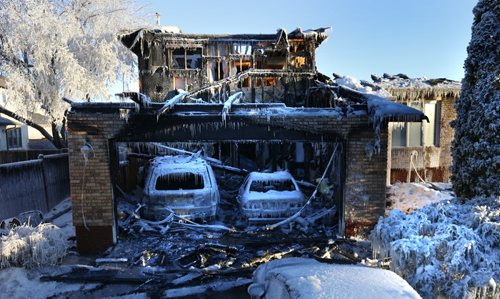 WAYNE GLOWACKI / WINNIPEG FREE PRESS  
   A fire destroyed a home on Monty Hall Drive that broke out late Wednesday night.  Bill Redekop  story  March 3 2016