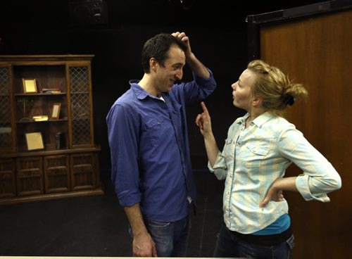 WAYNE GLOWACKI / WINNIPEG FREE PRESS  
    Actors, Andrew Cecon and Tracy Penner rehearse a scene from the play Shiksa that is part of So Nu, a festival of new plays at Winnipeg Jewish Theatre, which opens Wednesday, March 9 in the Berney Theatre. (This rehearsal was held at the PTE.)  Randall King story. March 3 2016