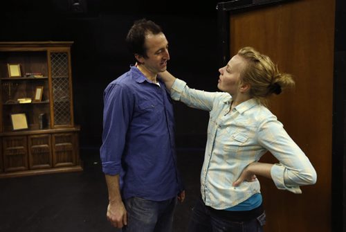WAYNE GLOWACKI / WINNIPEG FREE PRESS 
    Actors, Andrew Cecon and Tracy Penner rehearse a scene from the play Shiksa that is part of So Nu, a festival of new plays at Winnipeg Jewish Theatre, which opens Wednesday, March 9 in the Berney Theatre. (This rehearsal was held at the PTE.)  Randall King story. March 3 2016