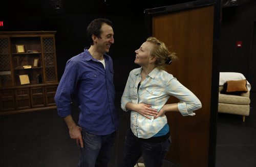 WAYNE GLOWACKI / WINNIPEG FREE PRESS  
   Actors, Andrew Cecon and Tracy Penner rehearse a scene from the play Shiksa that is part of So Nu, a festival of new plays at Winnipeg Jewish Theatre, which opens Wednesday, March 9 in the Berney Theatre. (This rehearsal was held at the PTE.)  Randall King story. March 3 2016