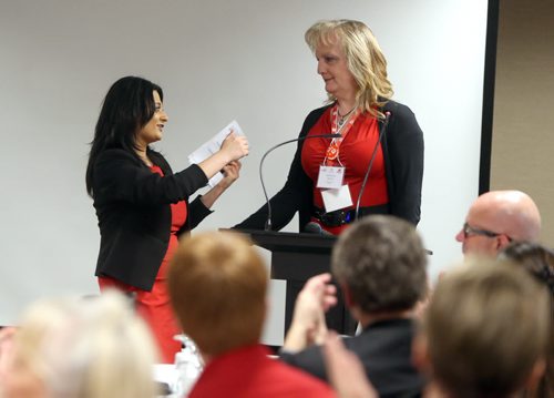 JASON HALSTEAD / WINNIPEG FREE PRESS  Liberal leader Rana Bokhari introduces Wolseley candidate Shandi Strong at the Manitoba Liberal Party Annual General Meeting at the Holiday Inn Airport on March 5, 2016. (See Kusch story)