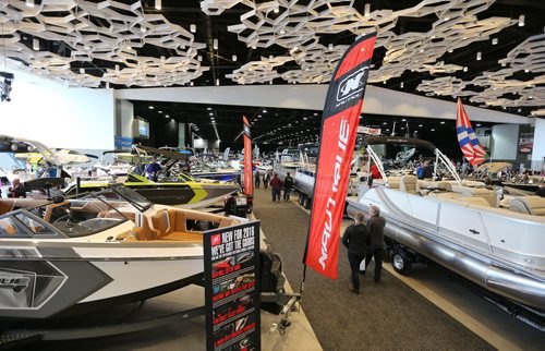 JASON HALSTEAD / WINNIPEG FREE PRESS  Visitors check out the new south display area at the Mid-Canada Boat Show at the RBC Convention Centre Winnipeg on March 5, 2016. (See Rollason story)