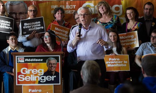 MIKE DEAL / WINNIPEG FREE PRESS Premier Greg Selinger during his NDP nomination meeting for the St. Boniface riding at the Norwood Community Centre Sunday afternoon. 160306 - Sunday, March 06, 2016