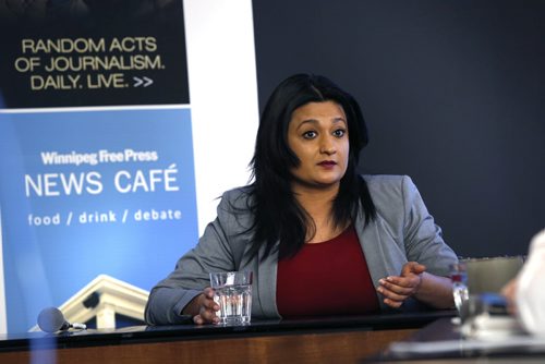 WAYNE GLOWACKI / WINNIPEG FREE PRESS Manitoba Liberal leader Rana Bokhari is interviewed by the Winnipeg Free Press editorial board at the  Winnipeg Free Press News Cafe Monday. March 7 2016